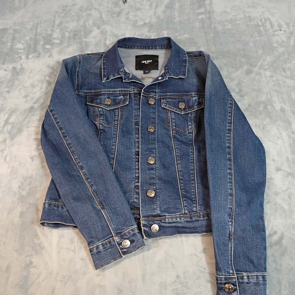 Nine West Jeans Womens Medium Wash Denim Trucker Jacket Size M Blue Stretch